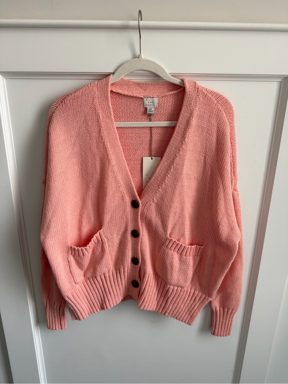 NWT a new day Coral Pink Button Cardigan with Pockets